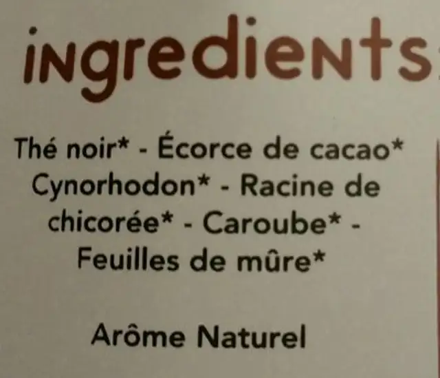 Choco zen ingredients label