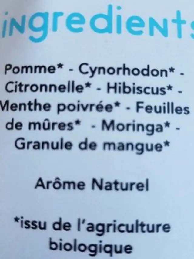 Thé ingredients label