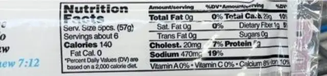 Mary Hill nutrition facts table