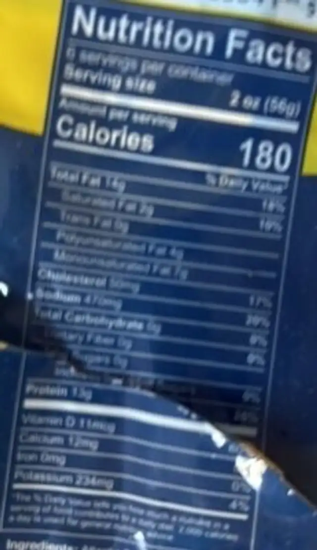 Original Honey Smoked Salmon nutrition facts table