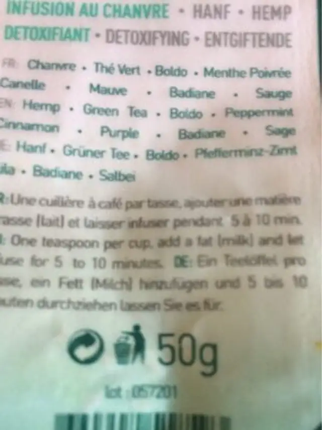 Infusion au chanvre detoxifiant nutrition facts table
