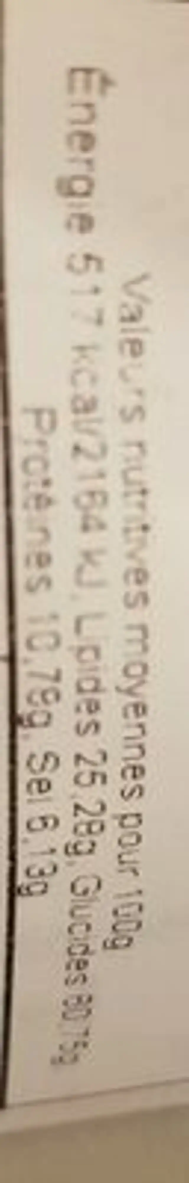 Flûte au sel nutrition facts table
