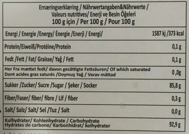 Turkish delight nutrition facts table