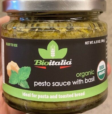 Pesto sauce with basil front packaging