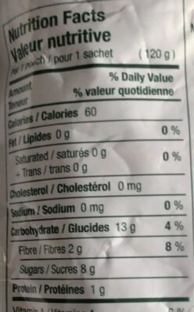 Purée pomme kiwi épinards nutrition facts table
