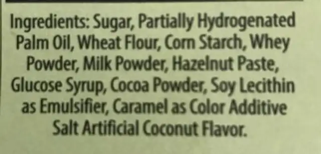 Wafer Rolls ingredients label