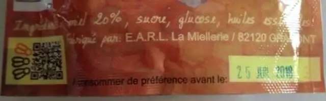 Miel ingredients label