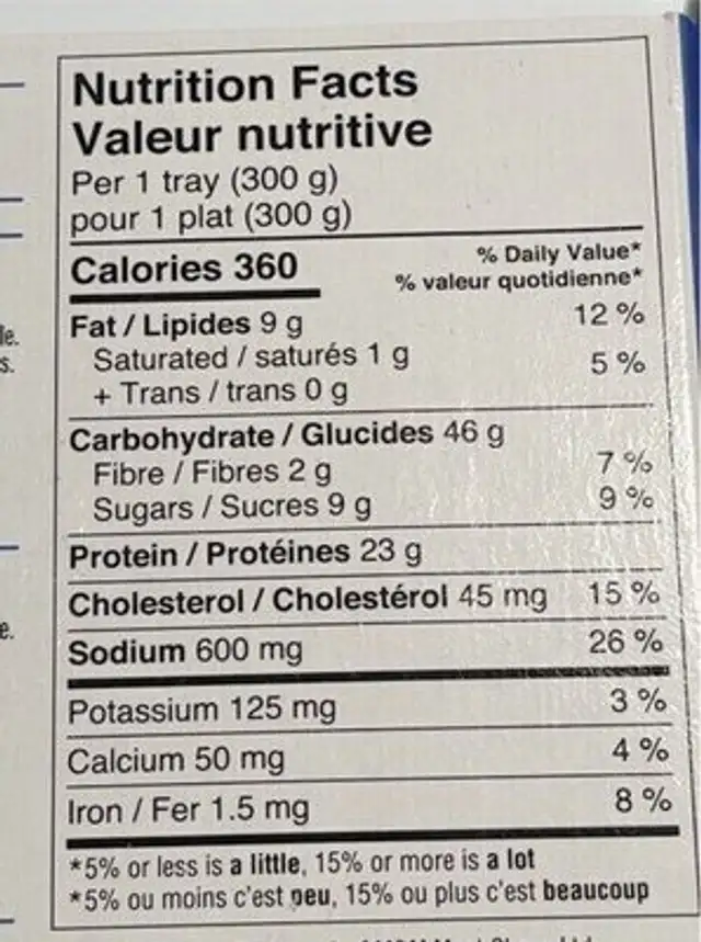 Nouilles au poulet et sésame nutrition facts table