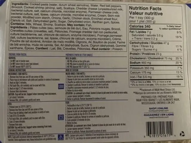 Shrimp and Scallop Pasta nutrition facts table