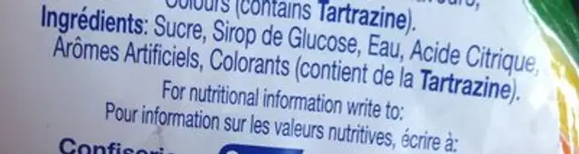 Suncon jumbo circus pop ingredients label
