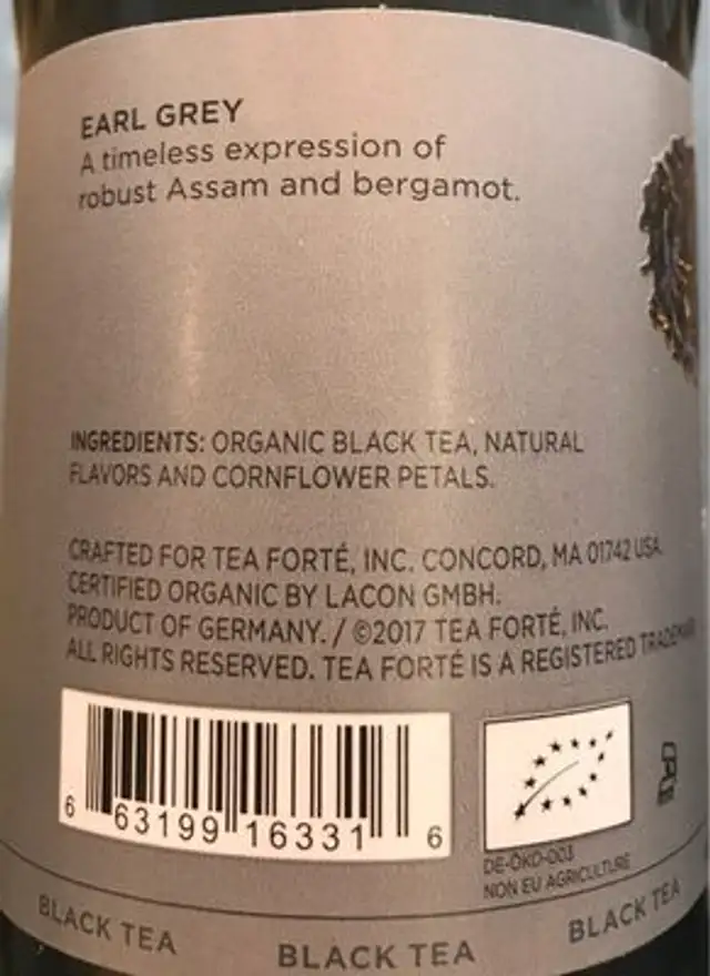 Earl Grey Black Tea nutrition facts table