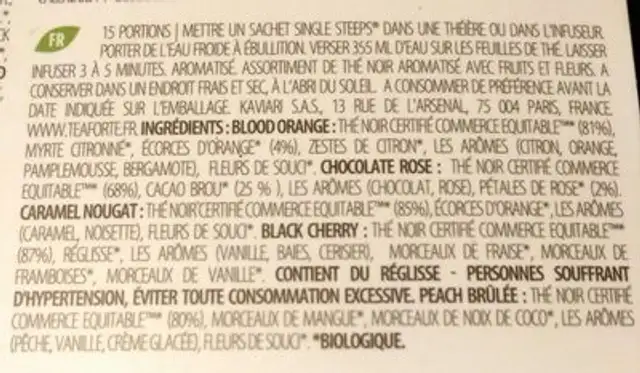 Tea forté ingredients label