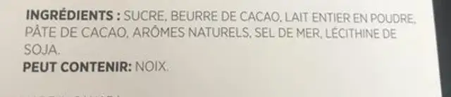 Milk chocolate with marple and sea salt ingredients label