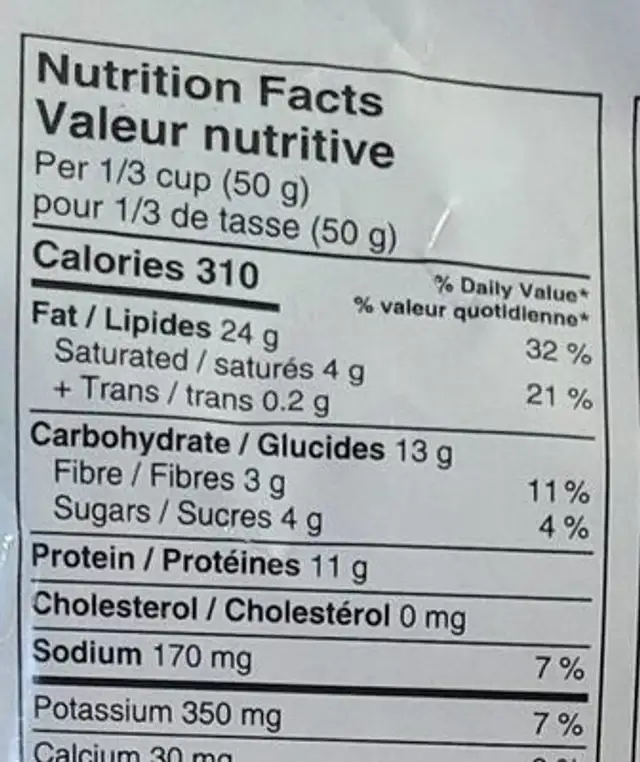 Arachides de virginie géantes nutrition facts table