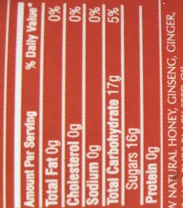 Honey zest ingredients label