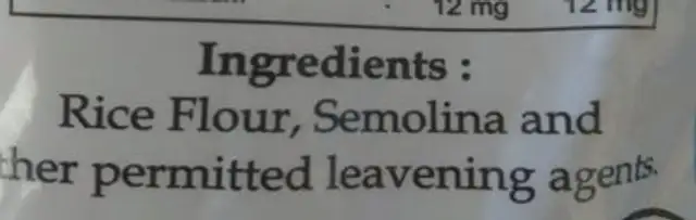 Instant palappam mix ingredients label
