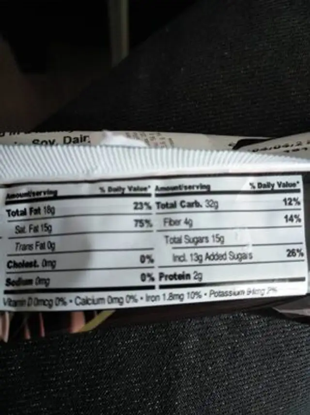 Oskri Coconut Dark Chocolate nutrition facts table