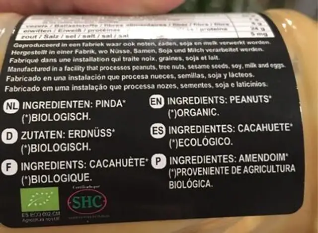 Peanut better ingredients label