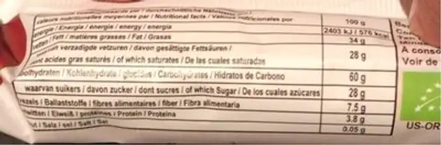 Coconut dark chocolate nutrition facts table