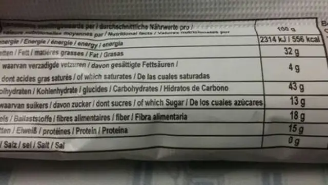Chia snaps nutrition facts table