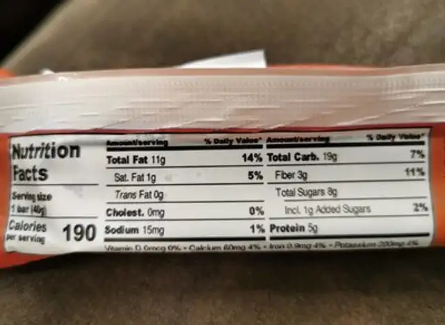 Barrita Almendra-Dátil nutrition facts table