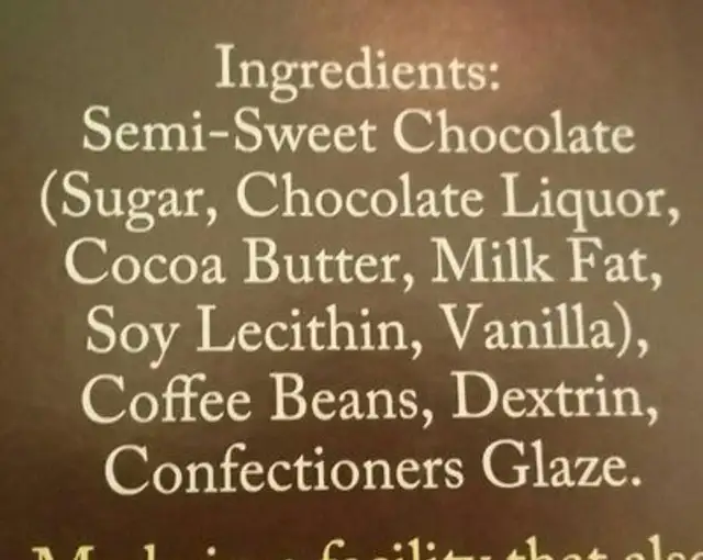 Covred expresso beans ingredients label