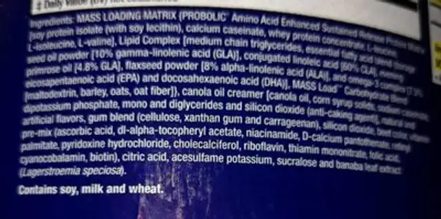 Up Your Mass ingredients label