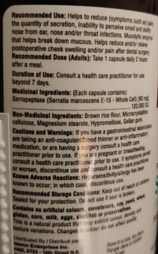 Serrapeptase ingredients label