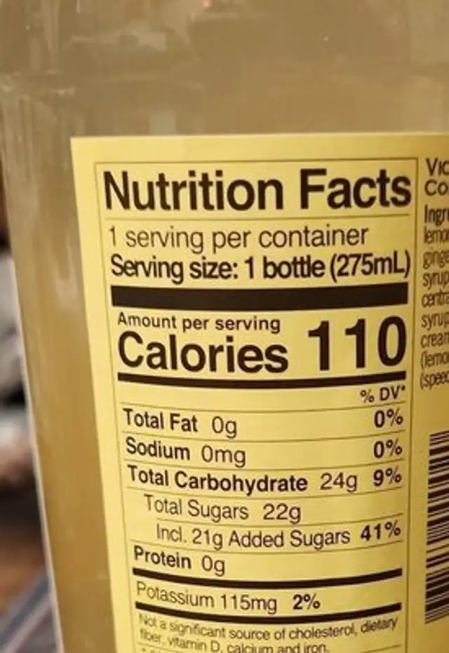 Victorian Lemonade nutrition facts table