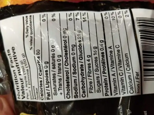Pomme Gala 4 LB nutrition facts table