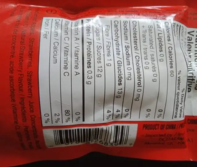Purée de pommes ingredients label