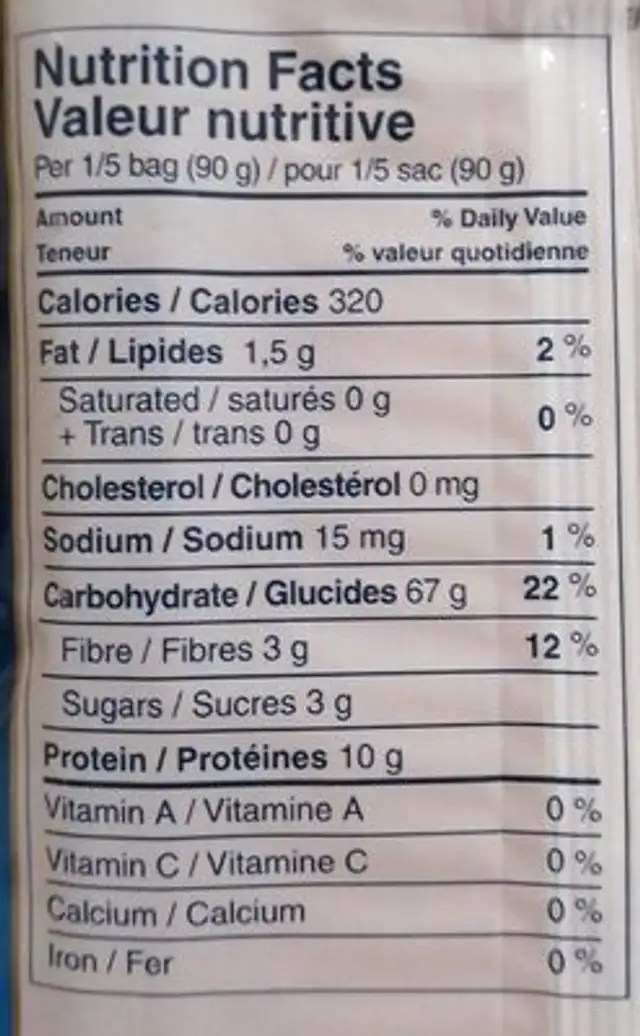 Spaghettini nutrition facts table