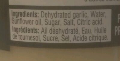 Minced Garlic in Sunflower Oil ingredients label