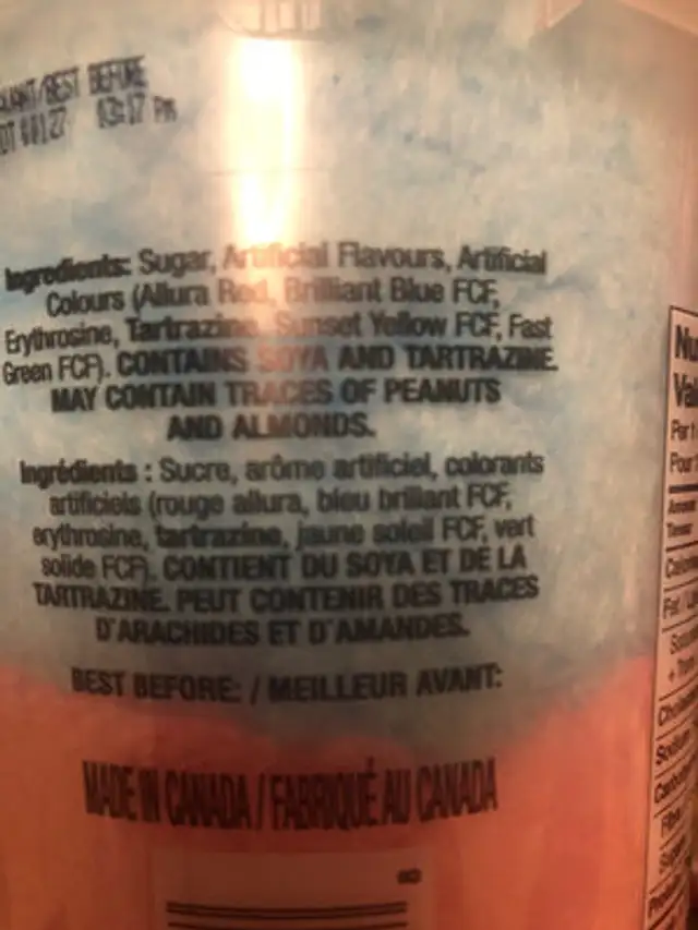 Barbe a papa ingredients label