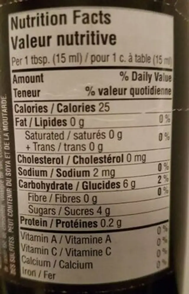 Crema nutrition facts table