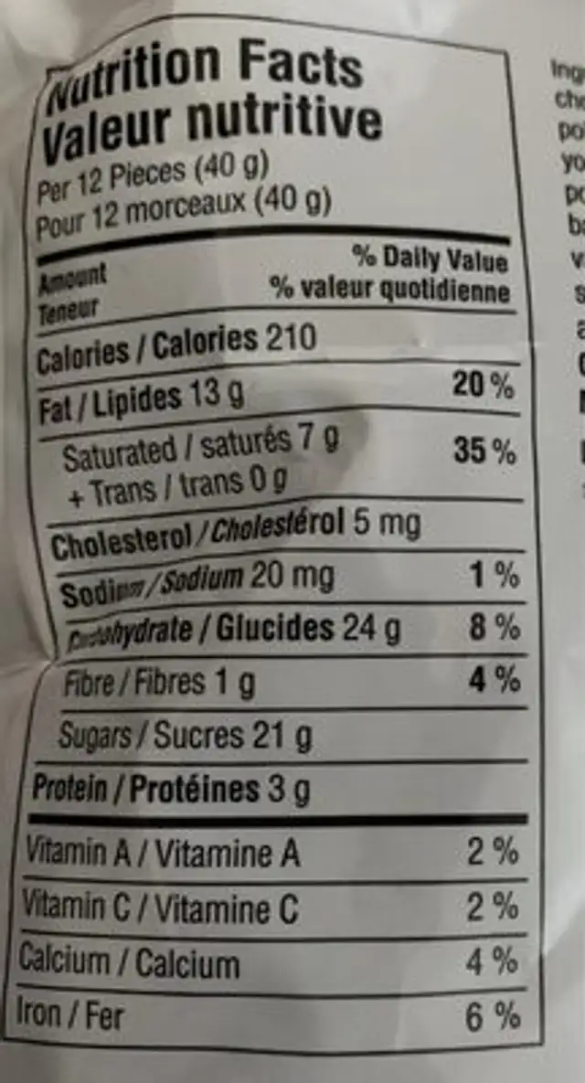 Almond and coconut nutrition facts table