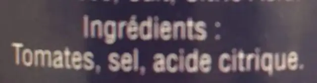 Passata ingredients label