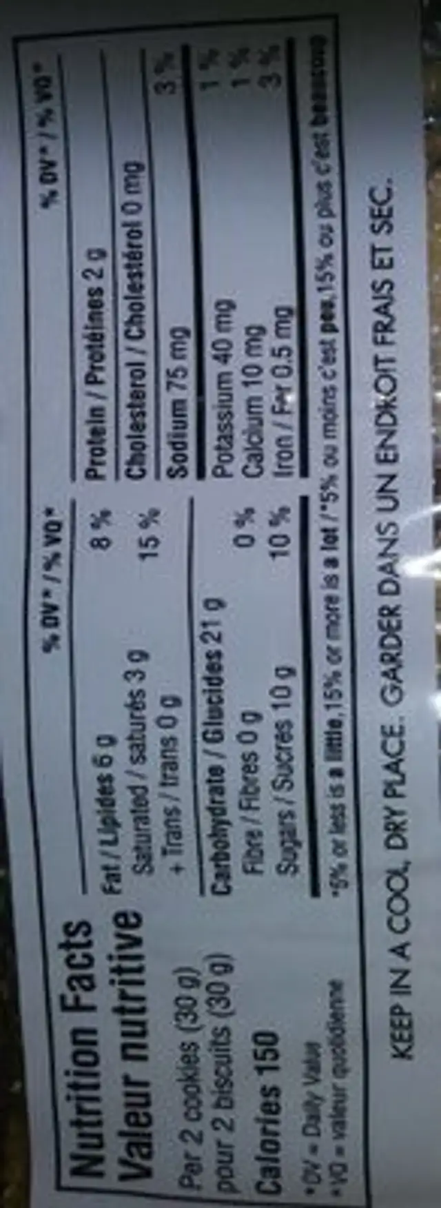 Cookies Biscuits nutrition facts table