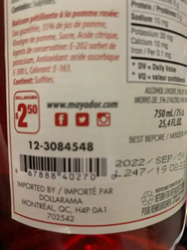 Sparkling apple drink rosé ingredients label
