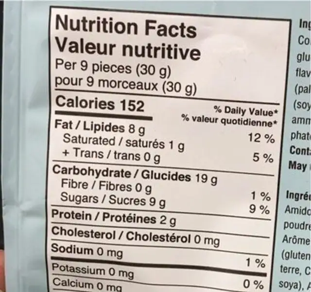 Bouchées de gaufrettes nutrition facts table