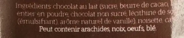 Coffee hazelnut ingredients label
