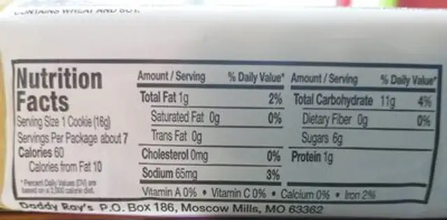 Fig Bars nutrition facts table