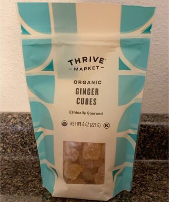 Organic ginger cubes front packaging