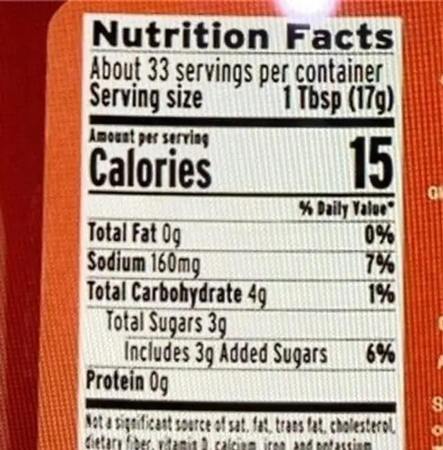 Organic Ketchup Original nutrition facts table