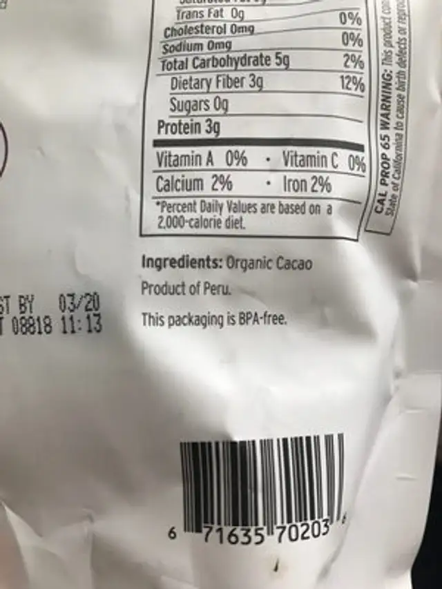 Cocoa powder ingredients label