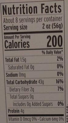Organic Shells nutrition facts table