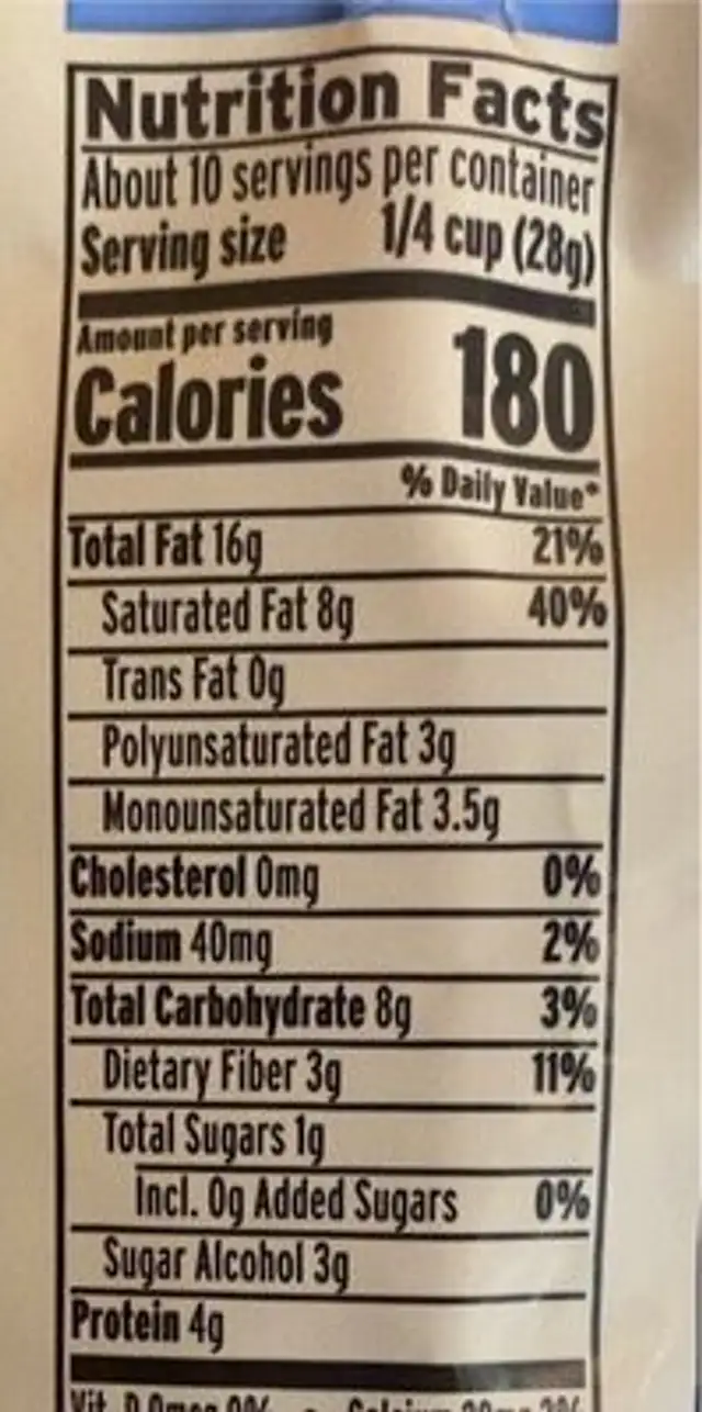 Grain-Free Granola Vanilla Raspberry nutrition facts table