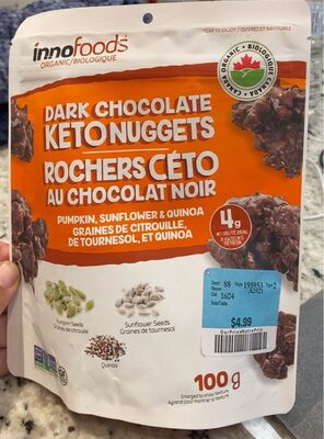 Organic KETO Cluster Crunch Dark Chocolate Nuggets front packaging
