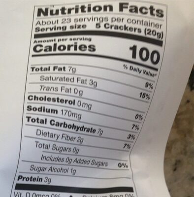 Organic Gluten Free Keto Crackers nutrition facts table
