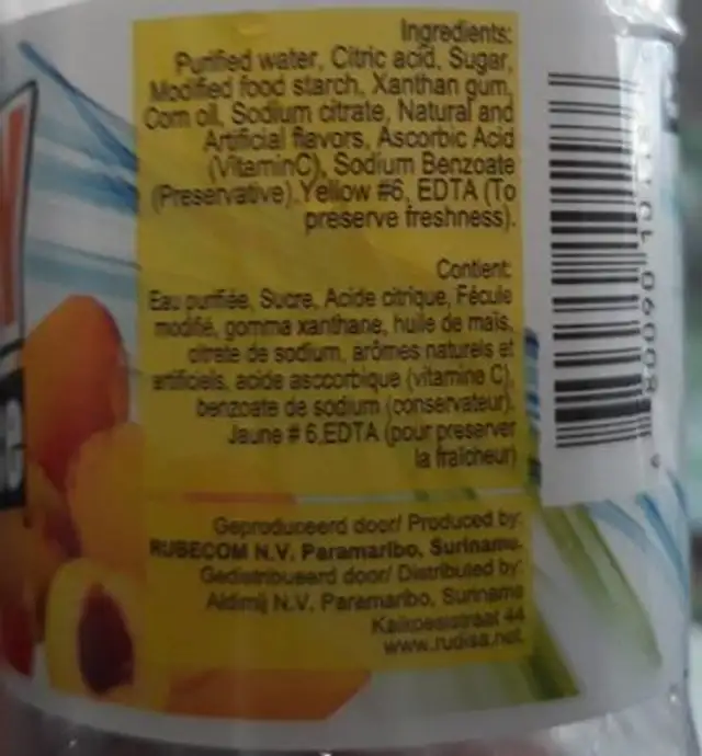 Jus ingredients label